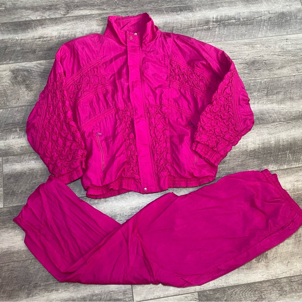 Vintage two piece windbreaker 80s lined nylon pink size large tracksuit